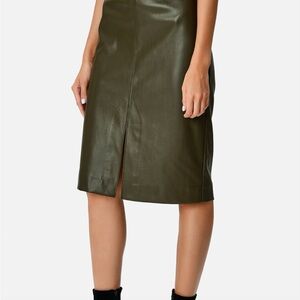 Zapelle Olive Green Faux Leather Pencil Skirt